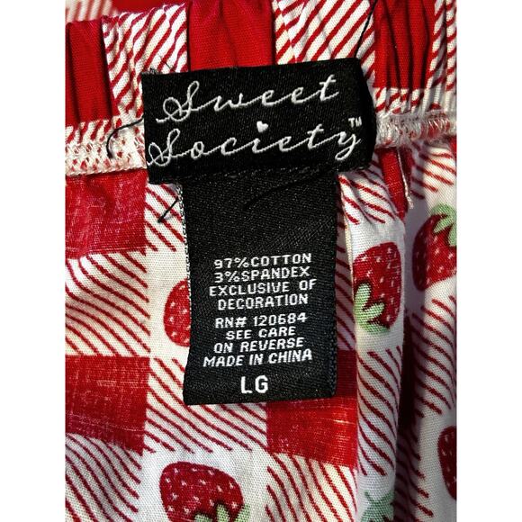 Sweet Society Coquette Strawberry Gingham Dress with Lace Trim Bows Size L - Picture 5 of 5